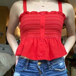 Red smocked Iris cropped tank top